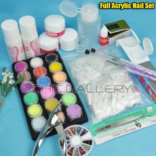 Premium Acrylic Nail Art Powder Liquid Tip Brush Glue Set #555