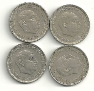 VERY NICE LOT OF 4 SPANISH (SPAIN) 5 PESETAS COINS 1959,196​1,1971 