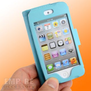 TEAL LEATHER FOLDING CASE LCD FOR APPLE IPOD TOUCH iTouch 4G 4th Gen 
