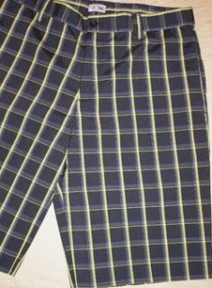   Flat Front ClimaLite contrast plaid Golf Shorts 34 Waist (Black/Ash