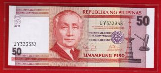 2011 PHILIPPINES 50 peso NOTE Aquino III Tetangco Solid No UY 333333 