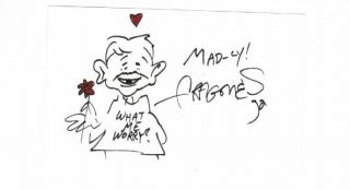 Sergio Aragones Autographed Drawn Sketch Cartoonist MAD Magazine