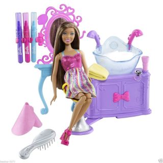 Barbie HairTastic Color & Wash Salon & Doll Set NIB