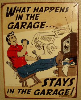   THE GARAGE Antique Vintage Look Car Engine Parts Americana Metal Sign
