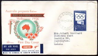 Australia 1954 2 Pre Olympic FDC Via Qantas Air Mail to USA SC 277 SG 