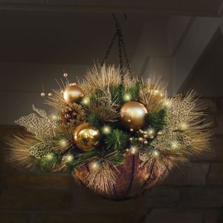 Decorated Cordless Prelit Christmas Hanging Basket Timer Indoor 