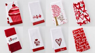 Love Heart Cupcake Embroidered Pink Red White Kitchen Hand Towel Decor 