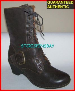 BORN BOC ELODIE BROWN BOOTS WOMENS 9 NEW $130 LEATHER WEDGE HEEL