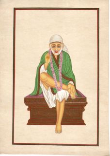 Shirdi Sai Baba Miniature Art Sale Rare India Religious Watercolor 