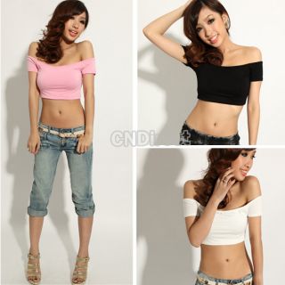   Sexy Hip Hop Off Shoulder Midriff Baring Club Party T Shirt