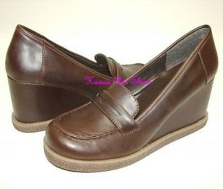 A92 Brown Penny Loafer Casual Wedge High Heel Shoes