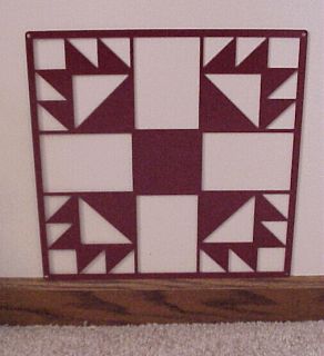 Barn Quilt Red Metal 12 x 12 Quilt Block Sign Bears Paw Block 