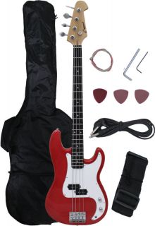 NEW Crescent RED METALLIC Electric Bass Guitar + Strap Amp Cord Gigbag