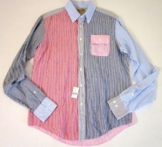 GANT BY MICHAEL BASTIAN $195 patchwork banker stripe shirt L NWT