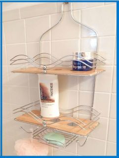 Chrome Shower Caddy with Bamboo Tray Item 11 922