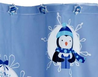 Snowman Penguin Christmas Vinyl Shower Curtain & Hook Set Peekaboo 