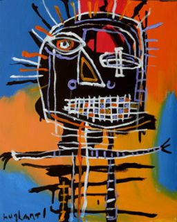 HUGHART abstract outsider basquiat inspired folk art painting WET YOUR 