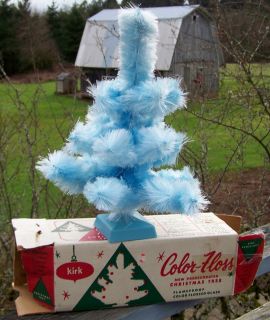 1950s Kirk Color Floss Bottle Brush Chenille Baby Blue Christmas Tree 