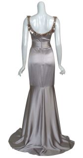 Badgley Mischka Couture Silver Beaded Gown Dress 8 New