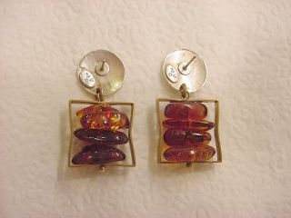 Marjorie Baer MB SF Amber and Mixed Metals Earrings Post Style