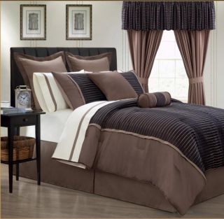   Comforter Chocolate Brown / Black 24pc Bed in a Bag with Cotton Sheets