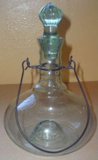   Hand Blown Aqua Green Glass Hanging Fly Bee Wasp Trap Catcher