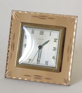 Vintage Art Deco Pink Mirror Bayard France Alarm Clock