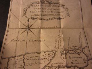   Old 1754 Antique Map Plan de Port Royal Baye de Campeche Mexico