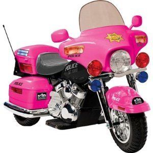 kids girls pink battery powered ride on toy police chopper motorcycle 