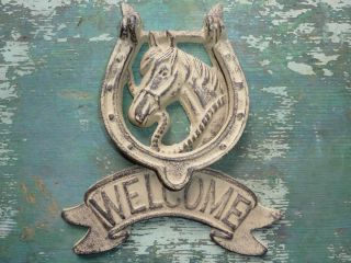 Horse Shoe Welcome Door Knocker Bell Cast Wrought Iron Home Garden 