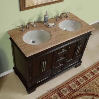   Compact Travertine Bathroom Double Sink Vanity Mini Bath Cabinet