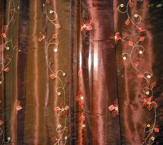   with our floral mirror embroidered Dar k Brown organza sari curtains