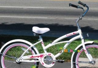 Beach Cruiser Bicycle, Micargi JETTA 20 Girls with Fenders WHITE with 
