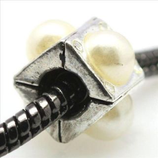 Pearl European Silver Bead Charm Fit Bracelet/Necklace D185C3