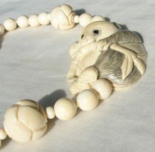 Vintage Estate Carved Ox Bone Chinese Panda Bear Necklace