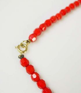   Lipstick Red Opaque Glass Crystal Bead Necklace 51 Long Lovely