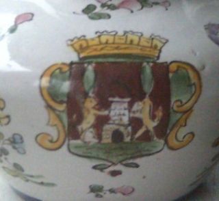 Old French Fiaence Teapot Forest Bayonne Coat of Arms
