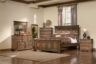 Edgewood Queen Bedroom Collection Rustic Mindy Wood Distressed 5 Piece 