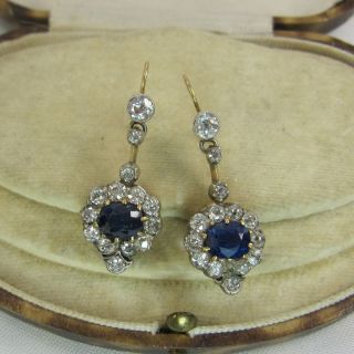 Amazing Edwardian Sapphire and Diamonds Drop Earrings C. 1910