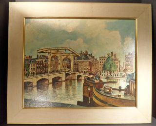 SIGNED PIET PETER V VAN BEEK OOC OIL ON CANVAS PAINTING DUTCH CANAL 