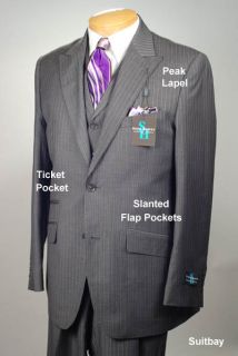 52R Suit Steve Harvey 2 Button 3 Piece Grey Striped Mens Suits 52 