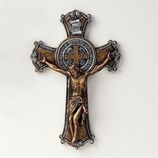 St Benedict Jesus Christ Crucifix Gold Silver Catholic Wall Cross 