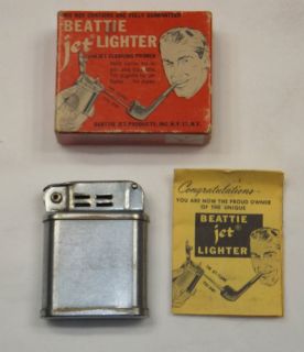 Vintage Beattie Jet Lighter Nickel Plated 1940s Era with Box Papers 