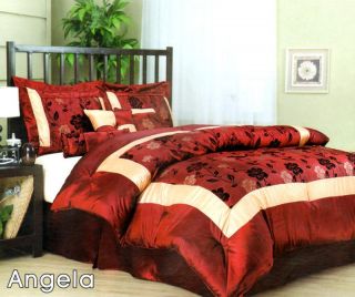 burgundy emboss floral satin bed comforter set queen