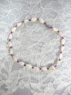 Tiny Whole Shell Lilac Purple Glass Bead Ankle Bracelet