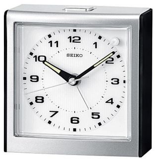 Seiko QHE040KLH Travel Bedside Alarm Clock w Quiet Sweep Second Hand 
