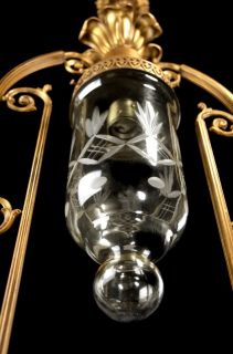 Antique Lantern Chandelier Hanging Light Bell Jar Brass Bronze Glass 