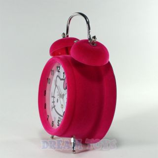 Sanrio Hello Kitty Hot Pink Felt Twin Bell Alarm Clock   Desk