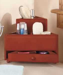 Walnut Bathroom Vanity Corner Beauty Cosmetic Storage Caddy Organizer 