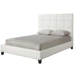   Tufted Contemporary King White Faux Leather Platform Bed Frame